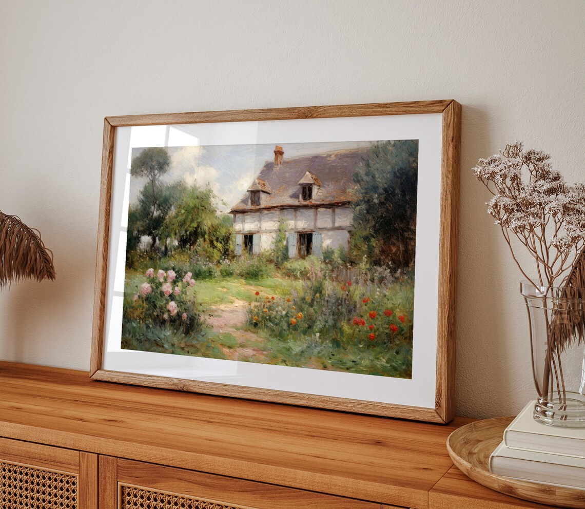 Cottage Garden With Pink Roses And Red Poppies Painting Poster - Image 2