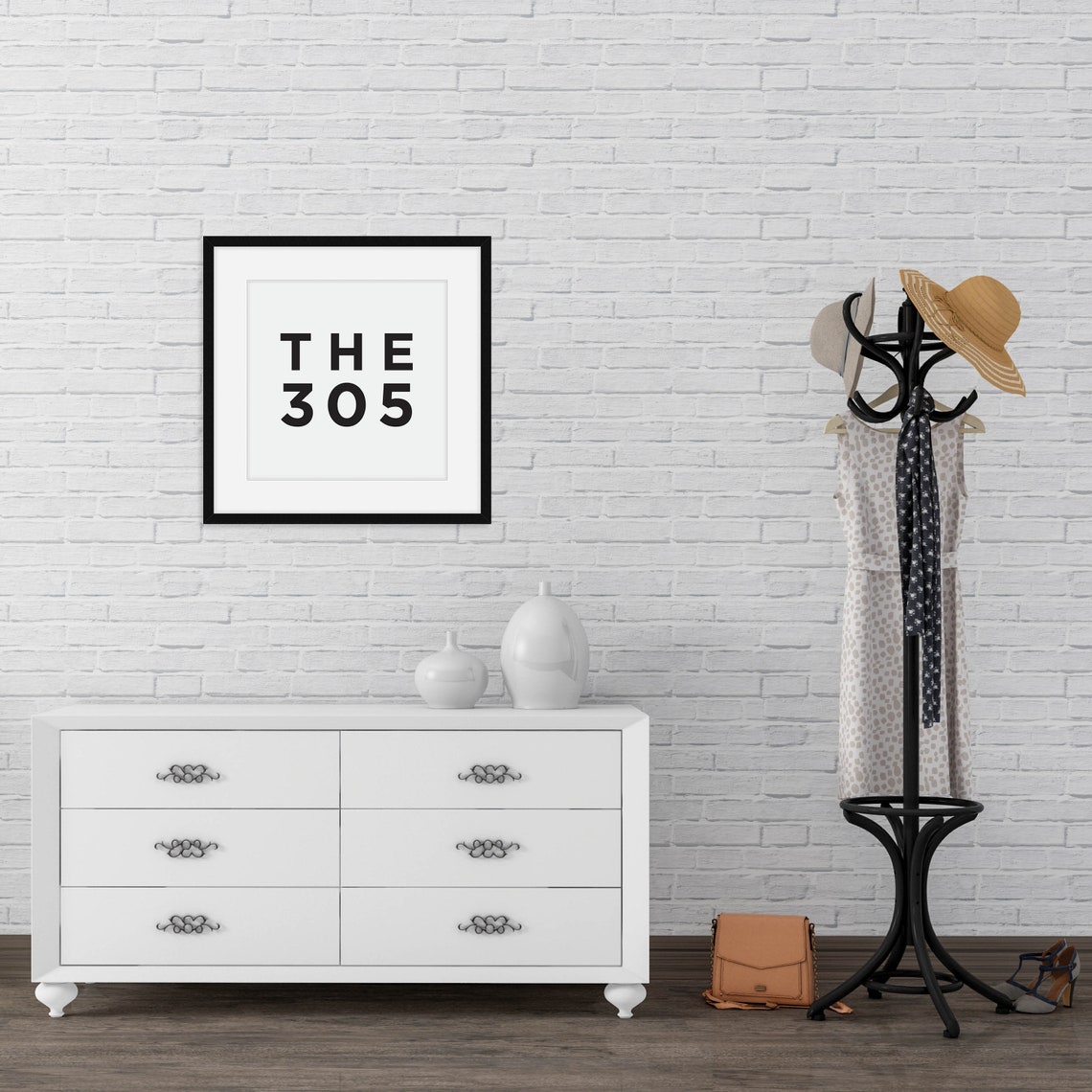 The 305 Miami Area Code Typography Poster Bold Black on White Art