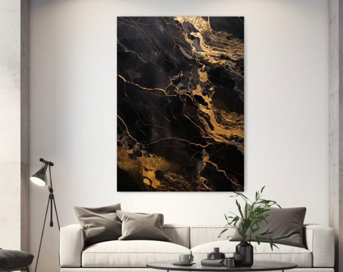 Black Gold Marble Veins Elegant Luxury Modern Abstract Wall Poster