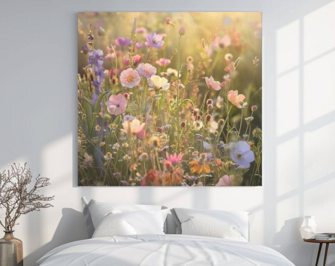 Spring Wildflower Meadow Golden Hour Cosmos Bloom Field Art Poster