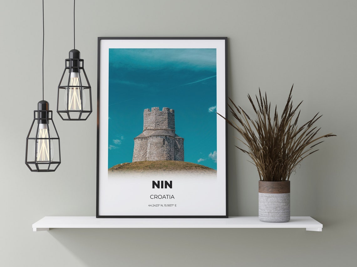 Nin Croatia Ancient Stone Church Photo Poster With Map Coordinates - Image 2