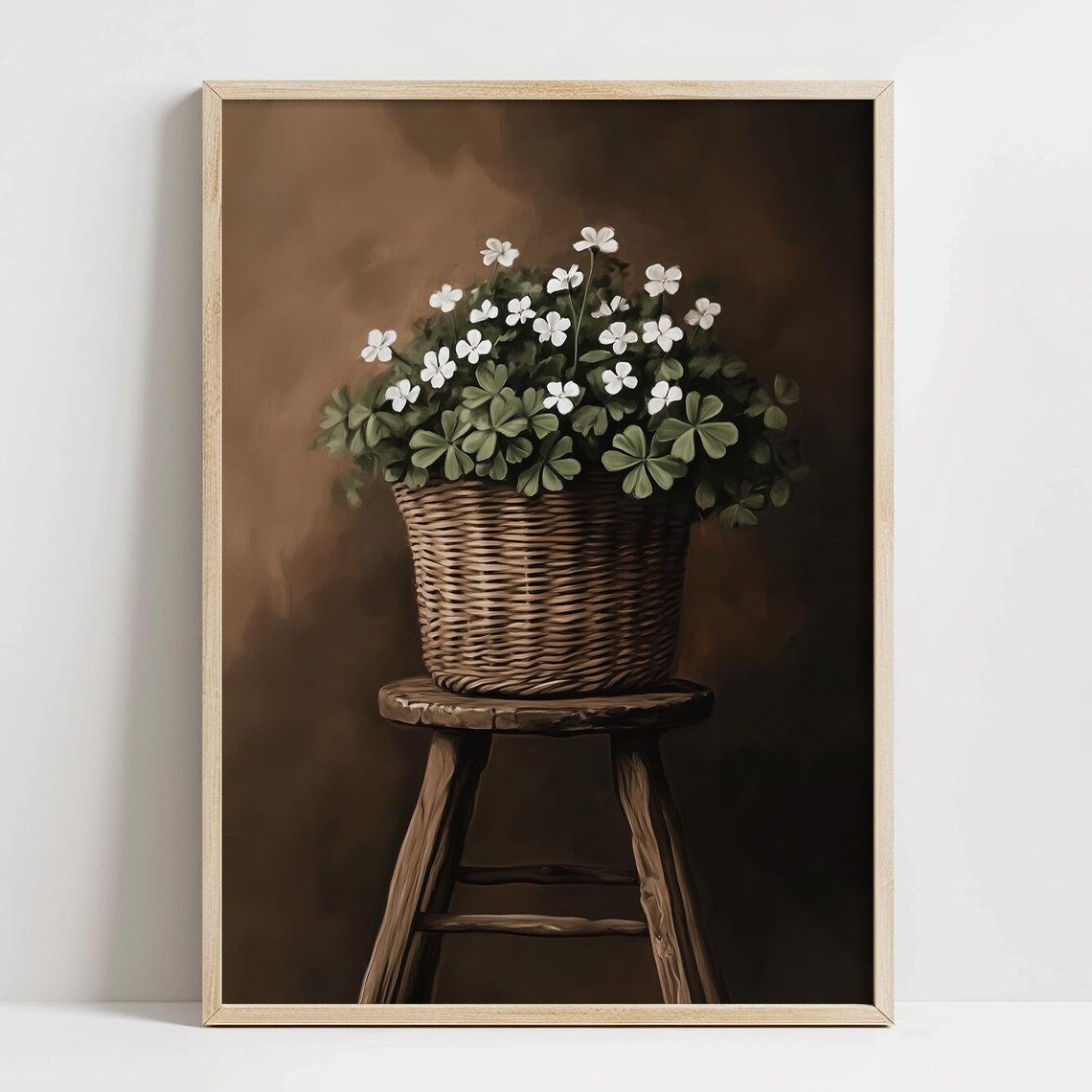 Shamrock Basket Art Print, Cottage Irish Decor