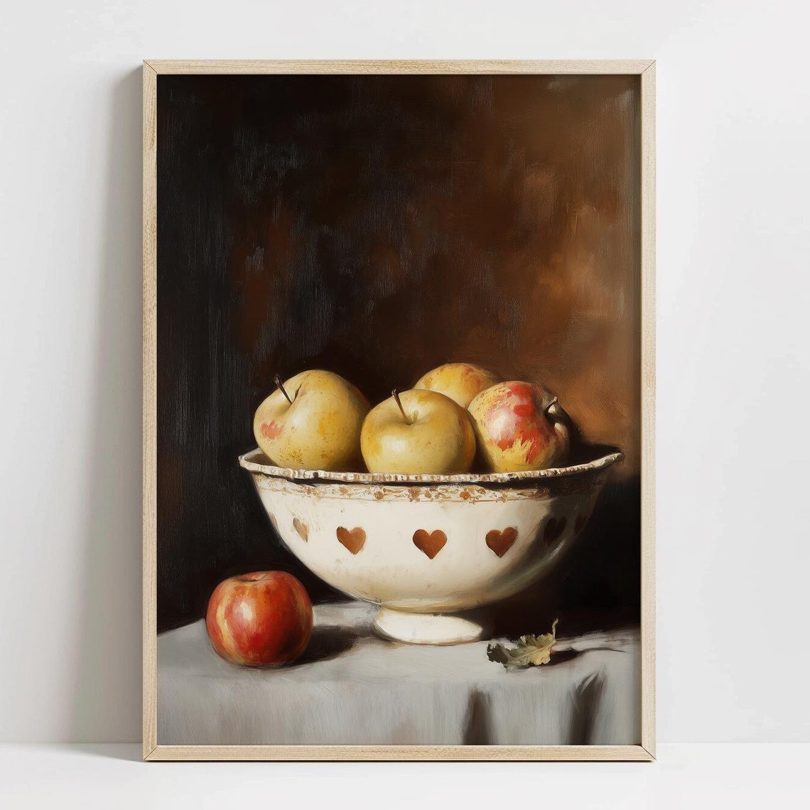 Rustic Bowl Of Apples Moody Dark Still Life Kitchen Decor Poster