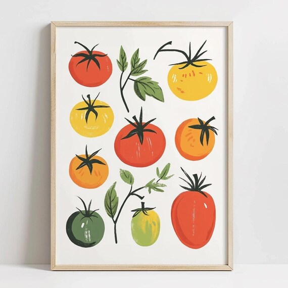 Trendy Tomatoes Kitchen Art Kitchen Decor Colorful Modern Wall Art Mediterranean Style Trendy Italian Vibe Print Pasta Night