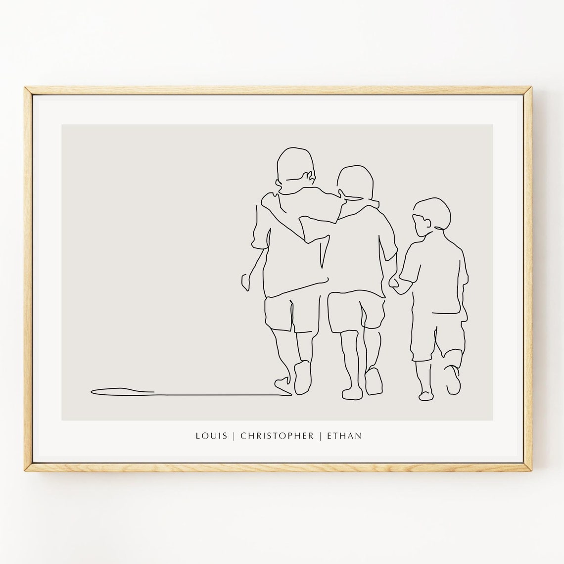 Personalized Three Brothers Walking Arm in Arm Line Art Poster