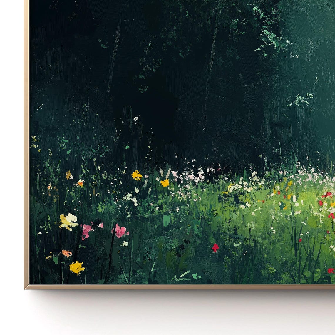 Enchanted Forest Wildflower Meadow Dark Green Moody Art Poster - Image 2