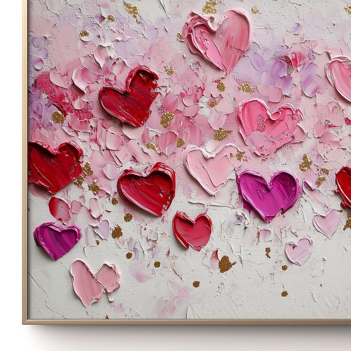 Pink Red Hearts Impasto Painting Gold Accents Valentine Poster - Image 3