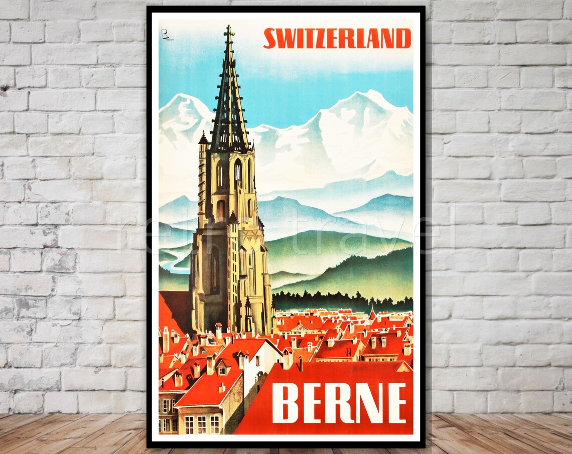 Berne Switzerland Vintage Travel Poster, Travel Poster