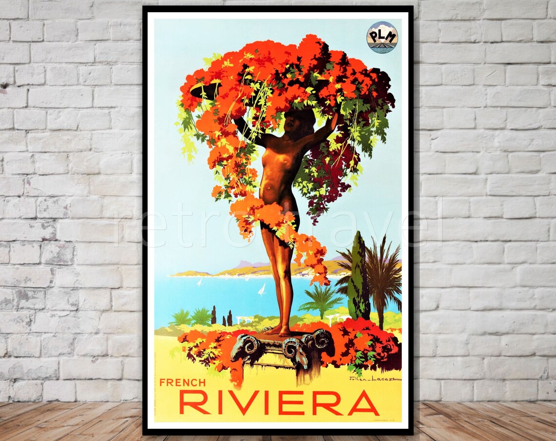 French Riviera PLM Vintage Flower Girl Mediterranean Coast Poster