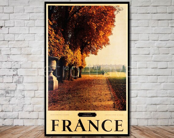 Autumn in Versailles France Golden Tree Lined Park Avenue Travel Poster