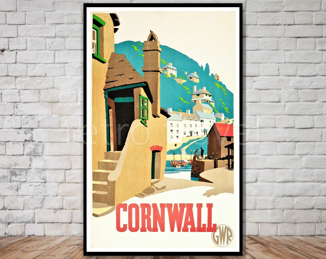 Cornwall Seaside Harbor Fishing Village GWR Retro Travel Poster