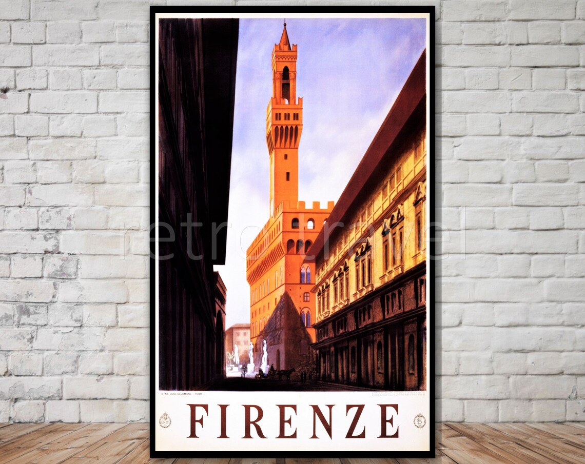 Firenze Italy Vintage Travel Poster Palazzo Vecchio Tower View