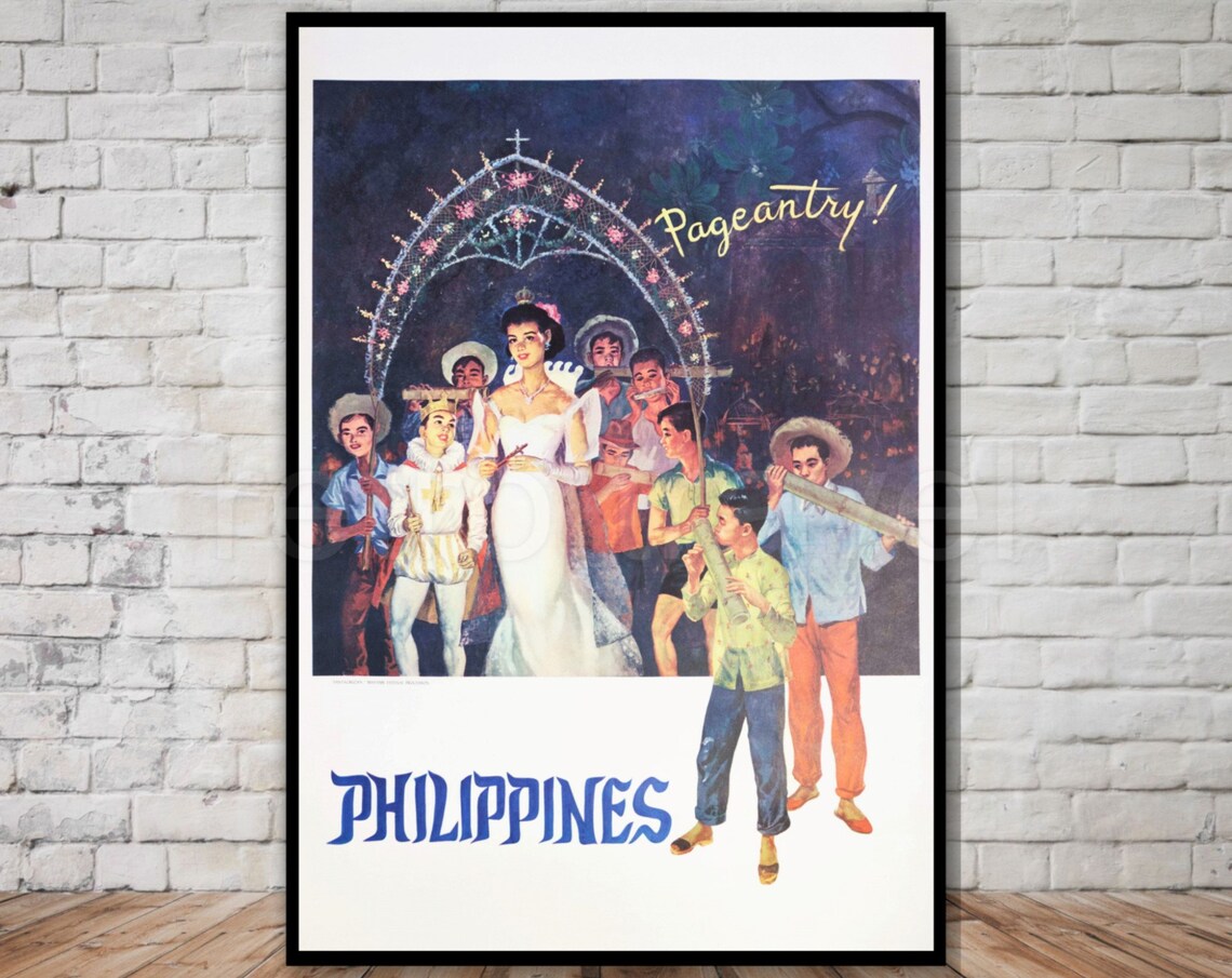 Philippines Pageantry Vintage Travel Poster Festival Night Celebration