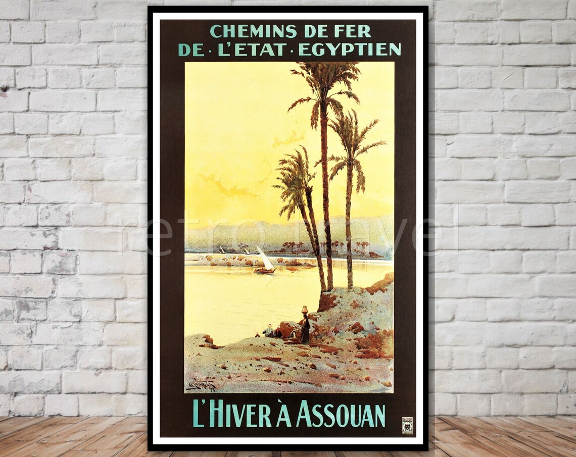L Hiver A Assouan Vintage Egyptian Railway Poster Nile Sunset