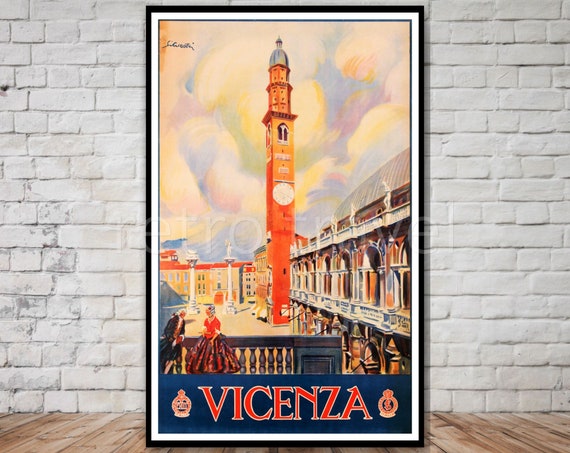 Vicenza Italy Travel Poster Instant Retro Travel Print Poster Italian Travel Poster Clocktower Poster