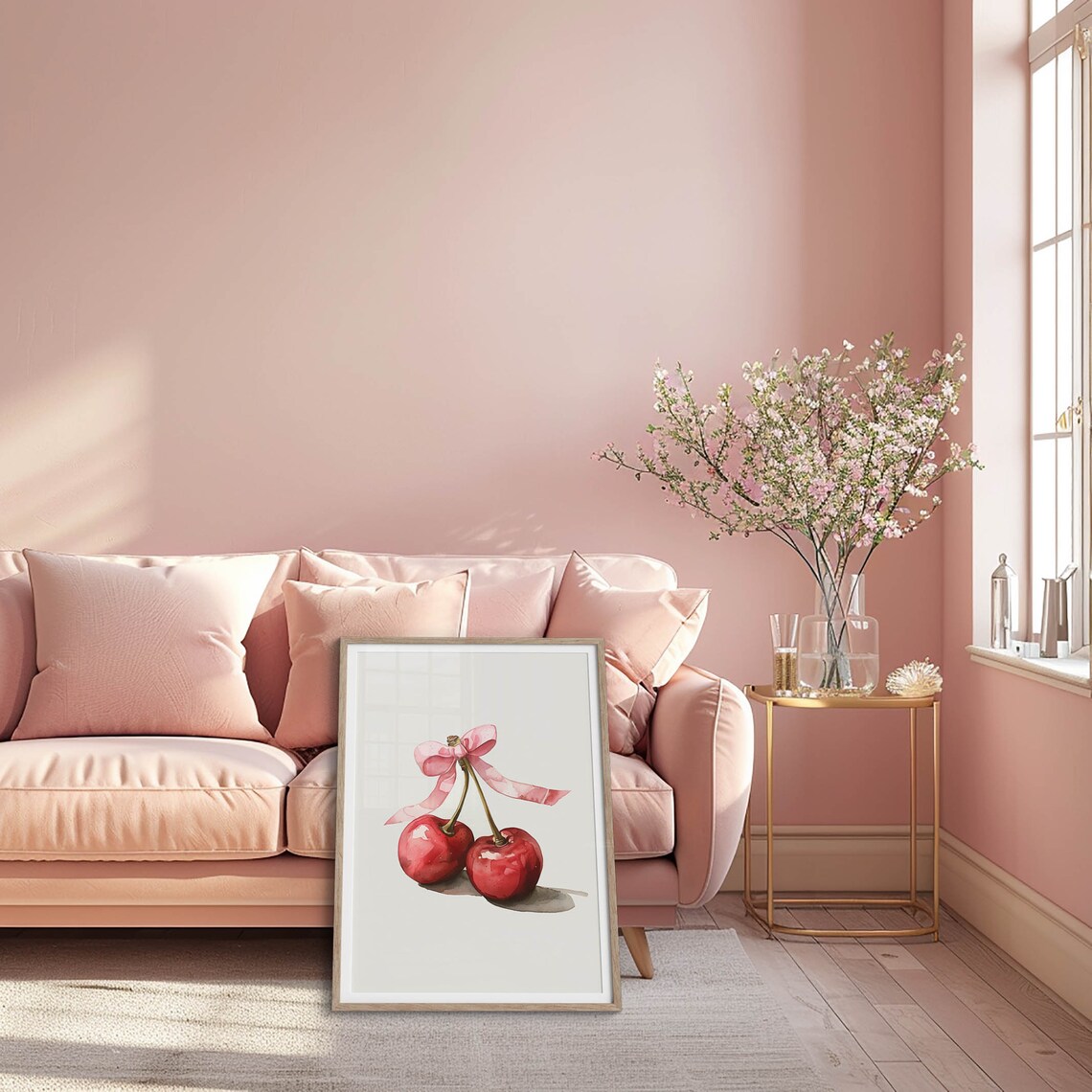 Sd102 Pink Bow Wall Art Cherry Wall Art Cherry Decor Kitchen Wall Art Girly Decor File Instant Preppy - Image 3