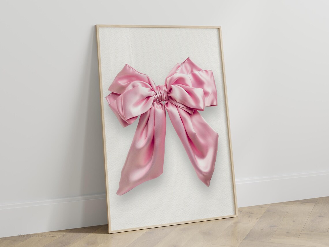 Pink Satin Bow Art Print Pink Coquette Bow Wall Art Girly Pink Room Art Dorm Room Art Trendy Wall Art Preppy Girl Pink Bow Art Print - Image 4