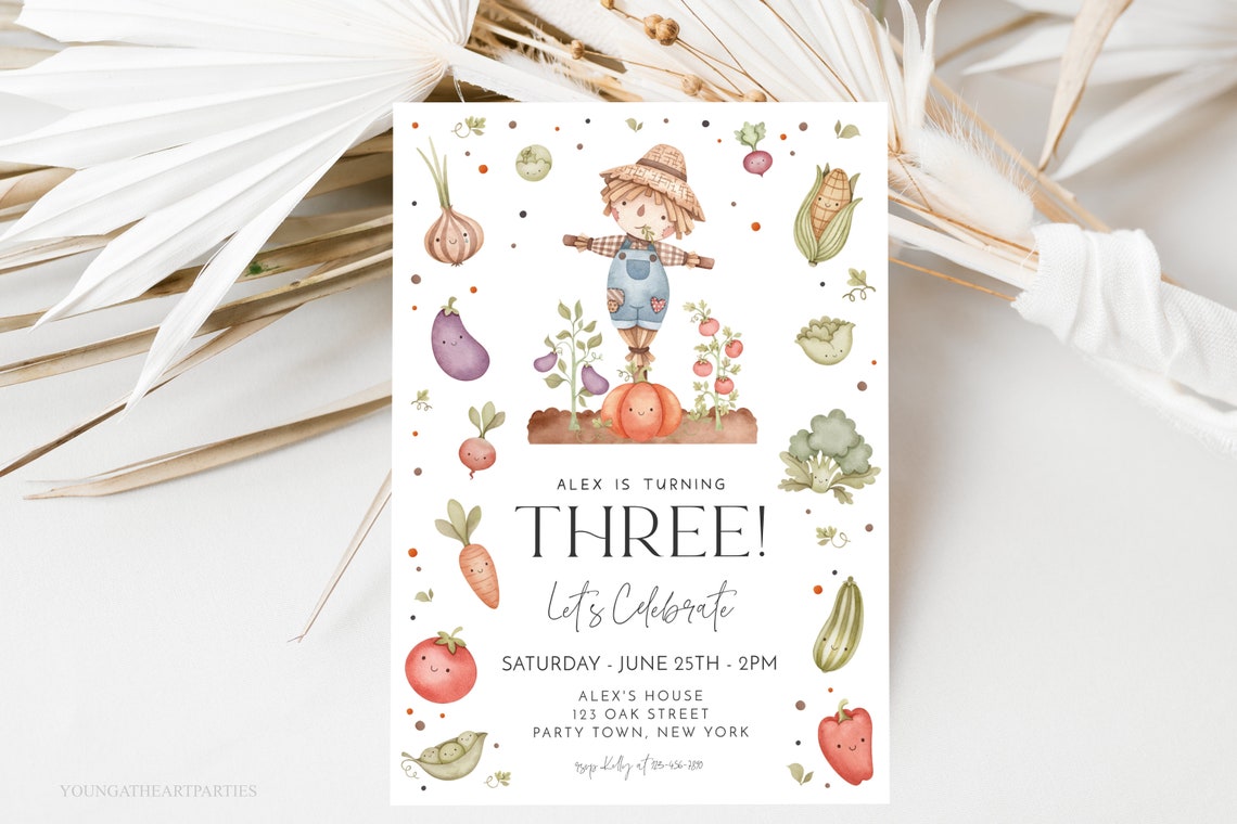 Farmers Market Birthday Invitation Template Cute Vegetables Birthday Invite Kids Garden Birthday Party Boys Home Grown Birthday Corjl