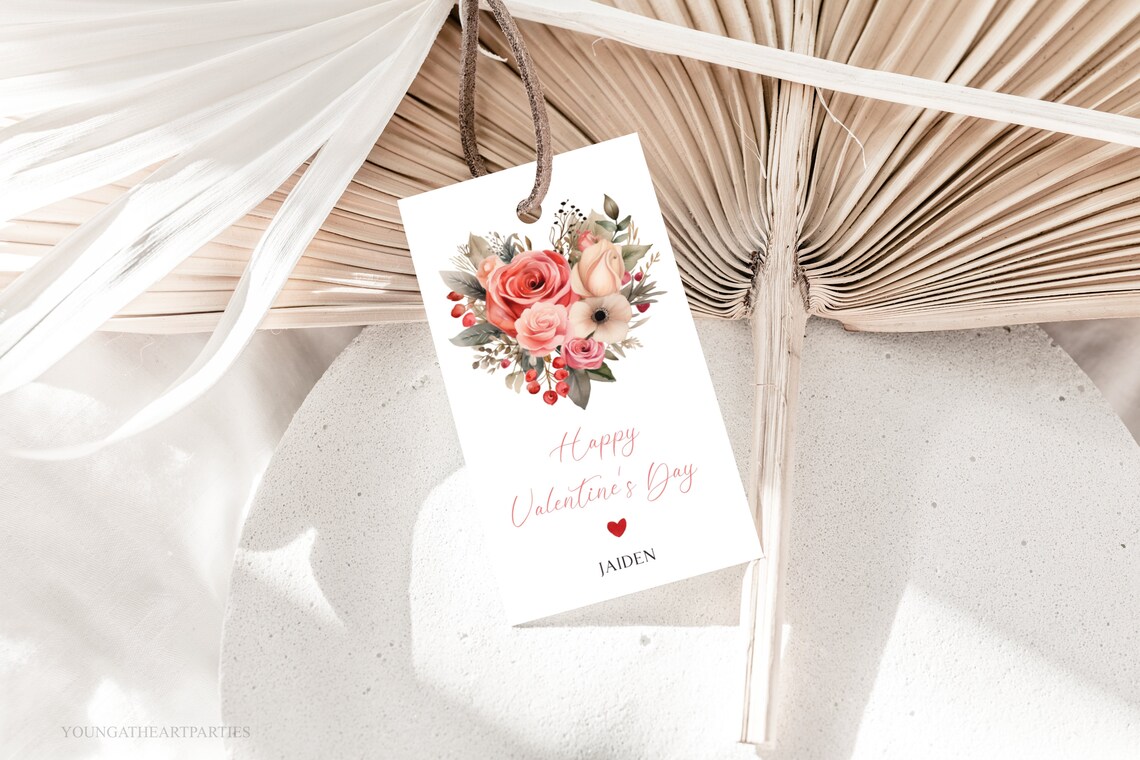 Happy Valentine's Day Floral Heart Bouquet Roses Tag Art Print - Image 5