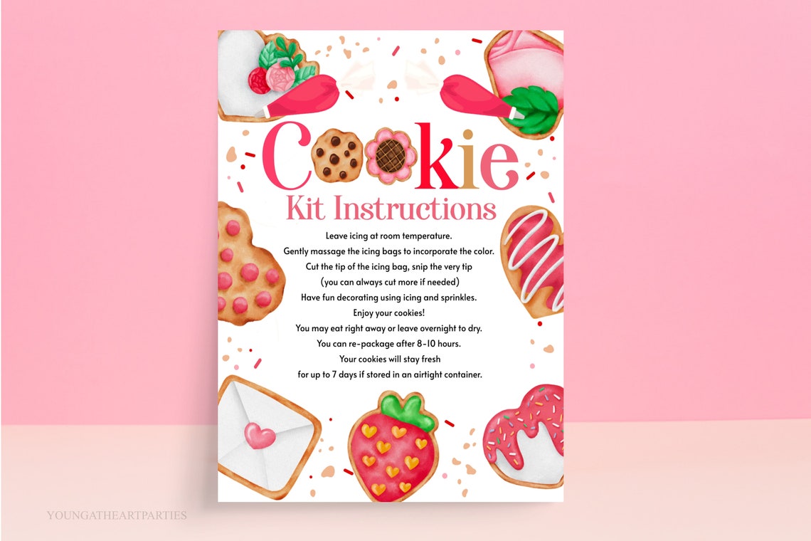 Cookie Kit Instructions Valentine's Cookie Decorating Card Art Print