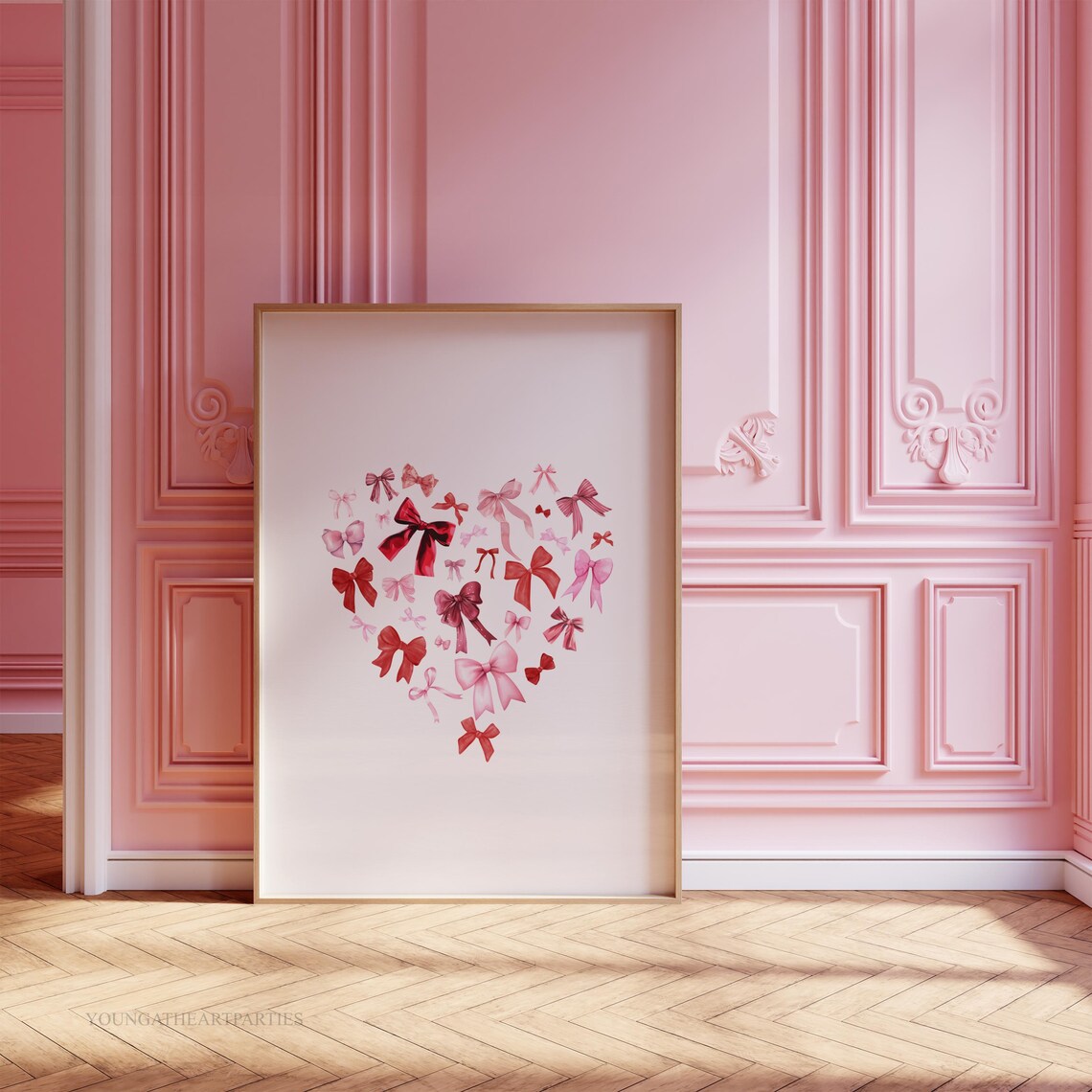 Sweet Watercolor Heart of Red and Pink Bows Valentines Wall Art - Image 6