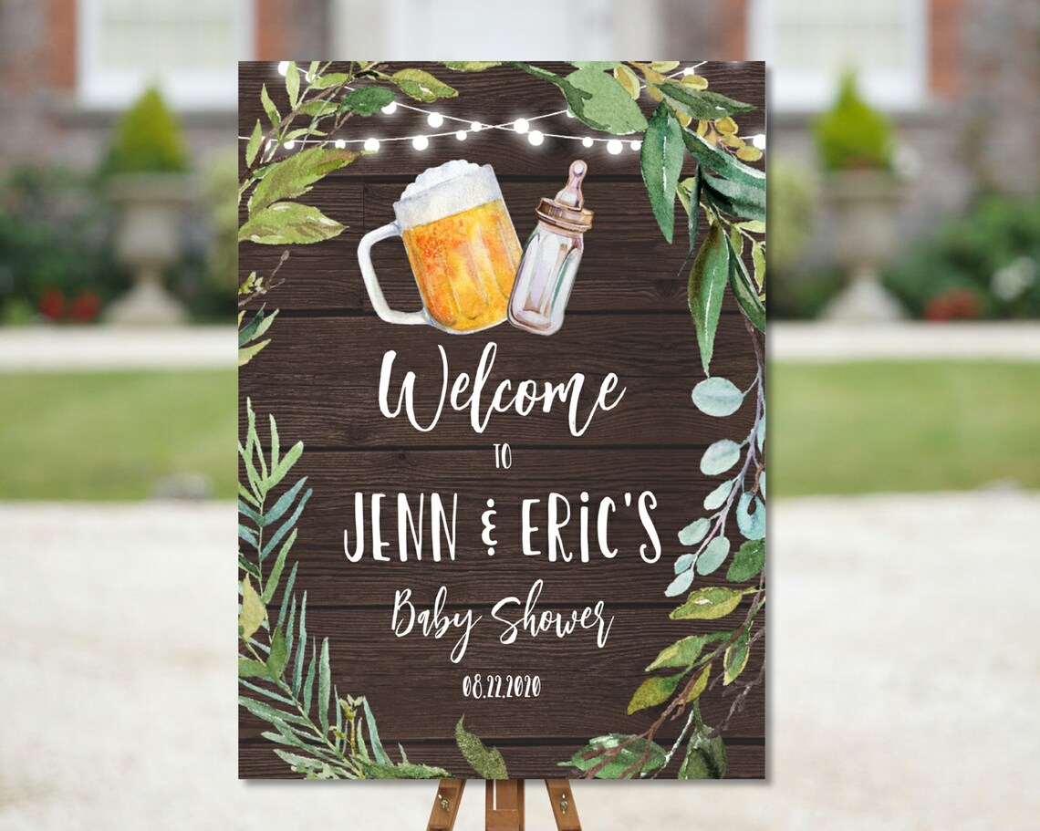 Baby Is Brewing Beer Baby Shower Welcome Sign Rustic Wood Print