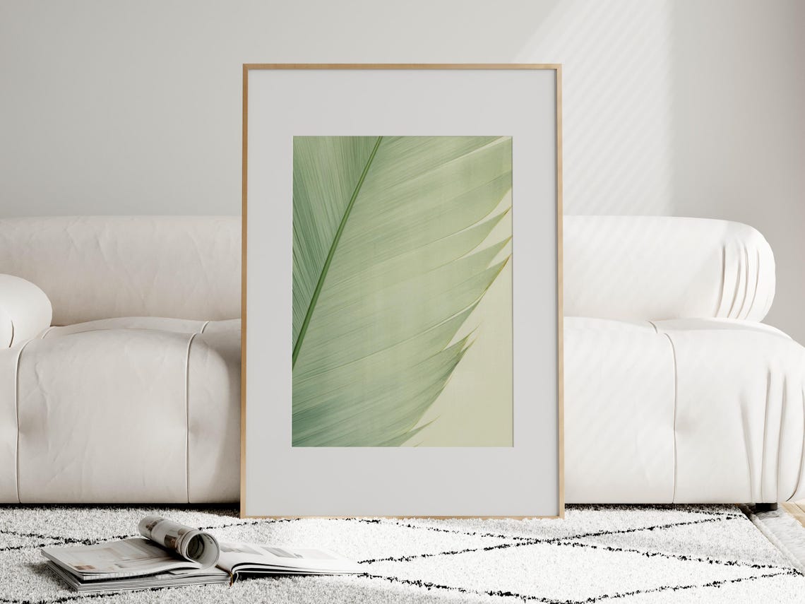 Lime Cream Palm Leaf Botanical Minimalist Modern Decor Wall Art - Image 2