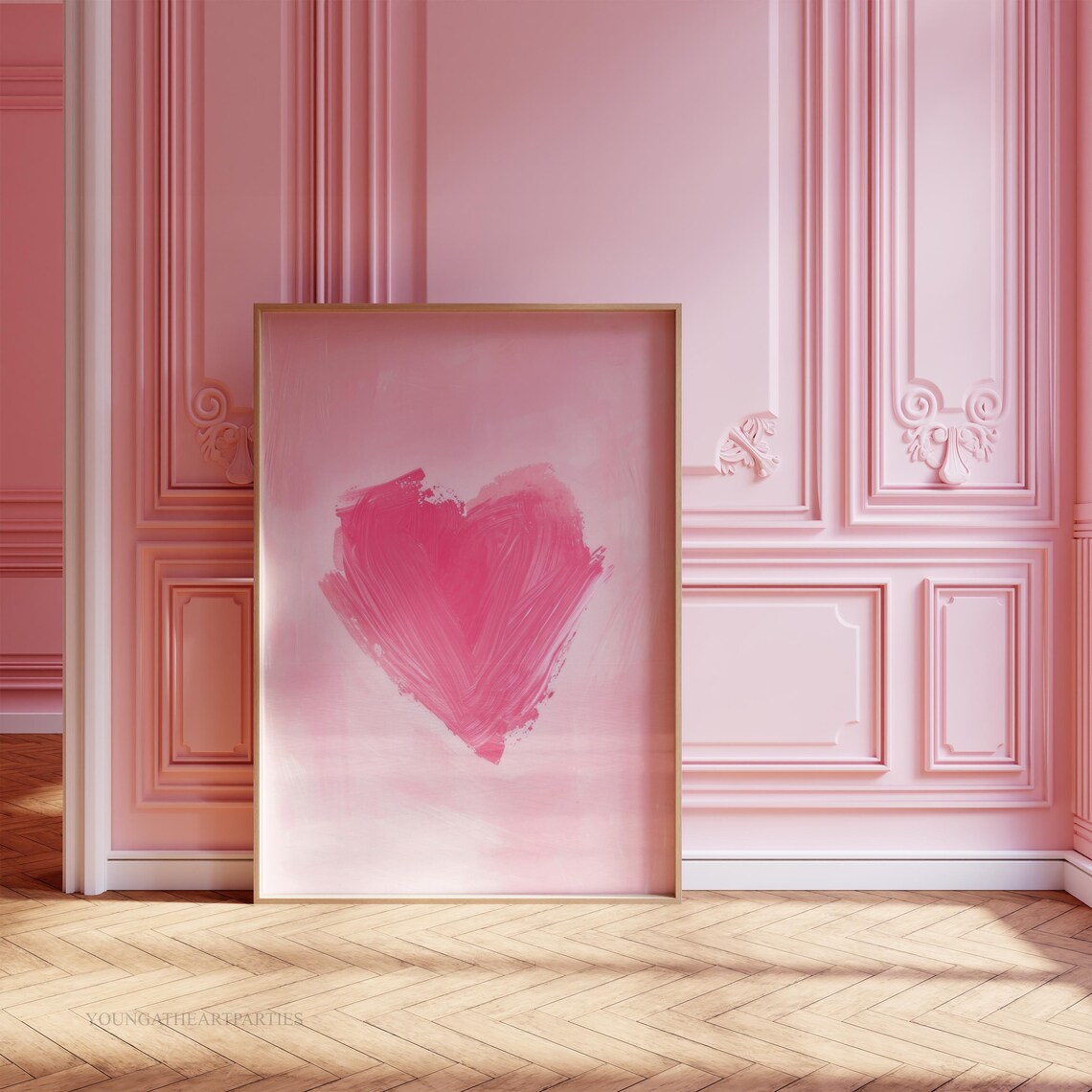Pink Brushstroke Heart Abstract Love Art Painting Gold Frame Print - Image 6