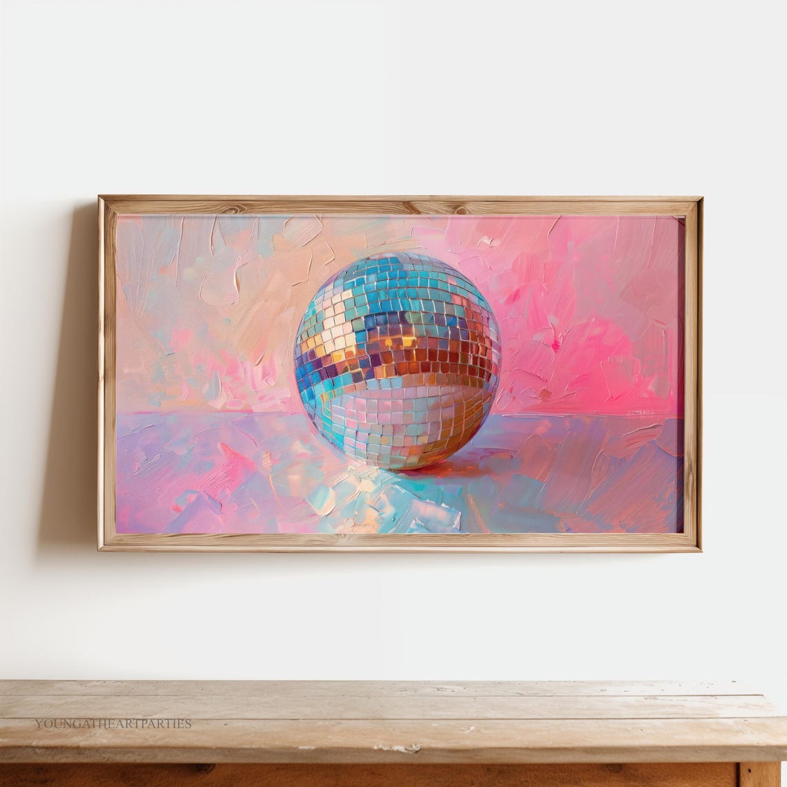 Pink Disco Ball Pastel New Years Eve Glamorous Frame TV Wall Art - Image 2