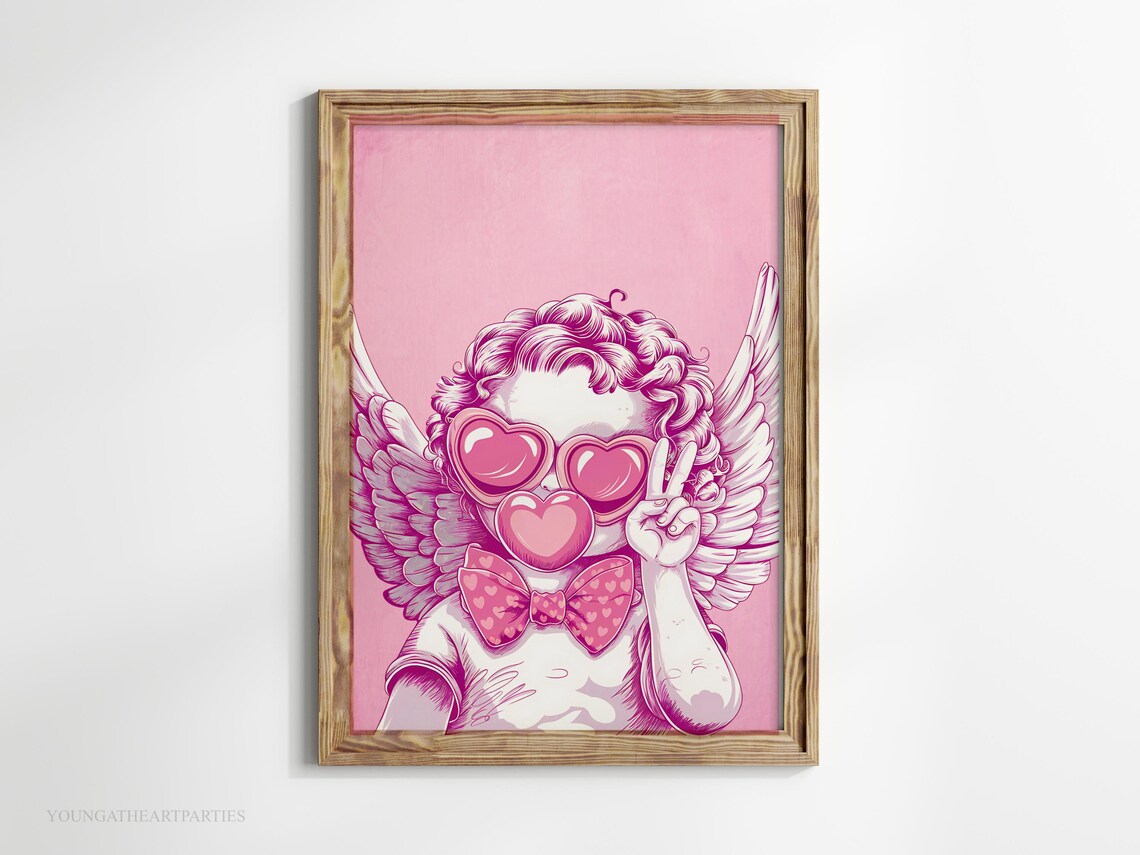 Pink Cupid Valentines Day Cherub Heart Sunglasses Teen Room Wall Art - Image 4