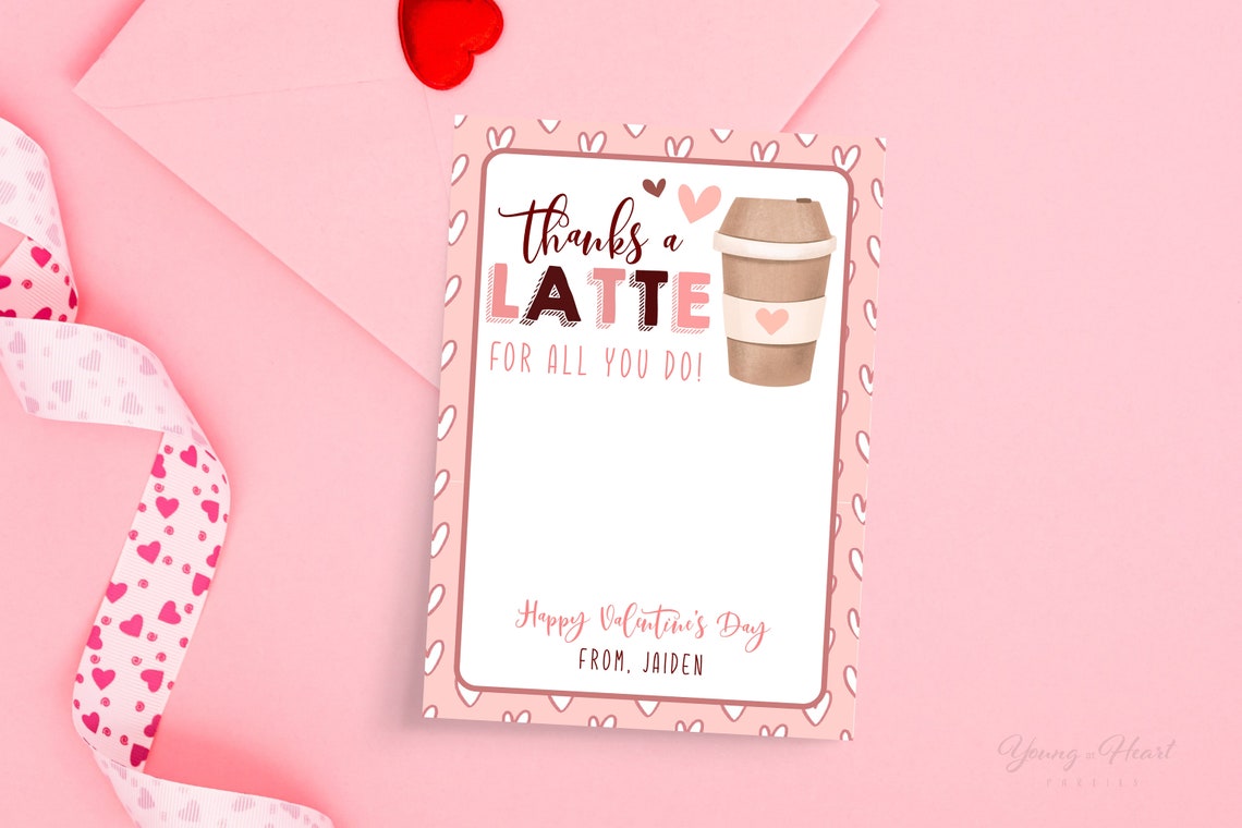 Thanks a Latte for All You Do Coffee Gift Card Holder Valentine Print