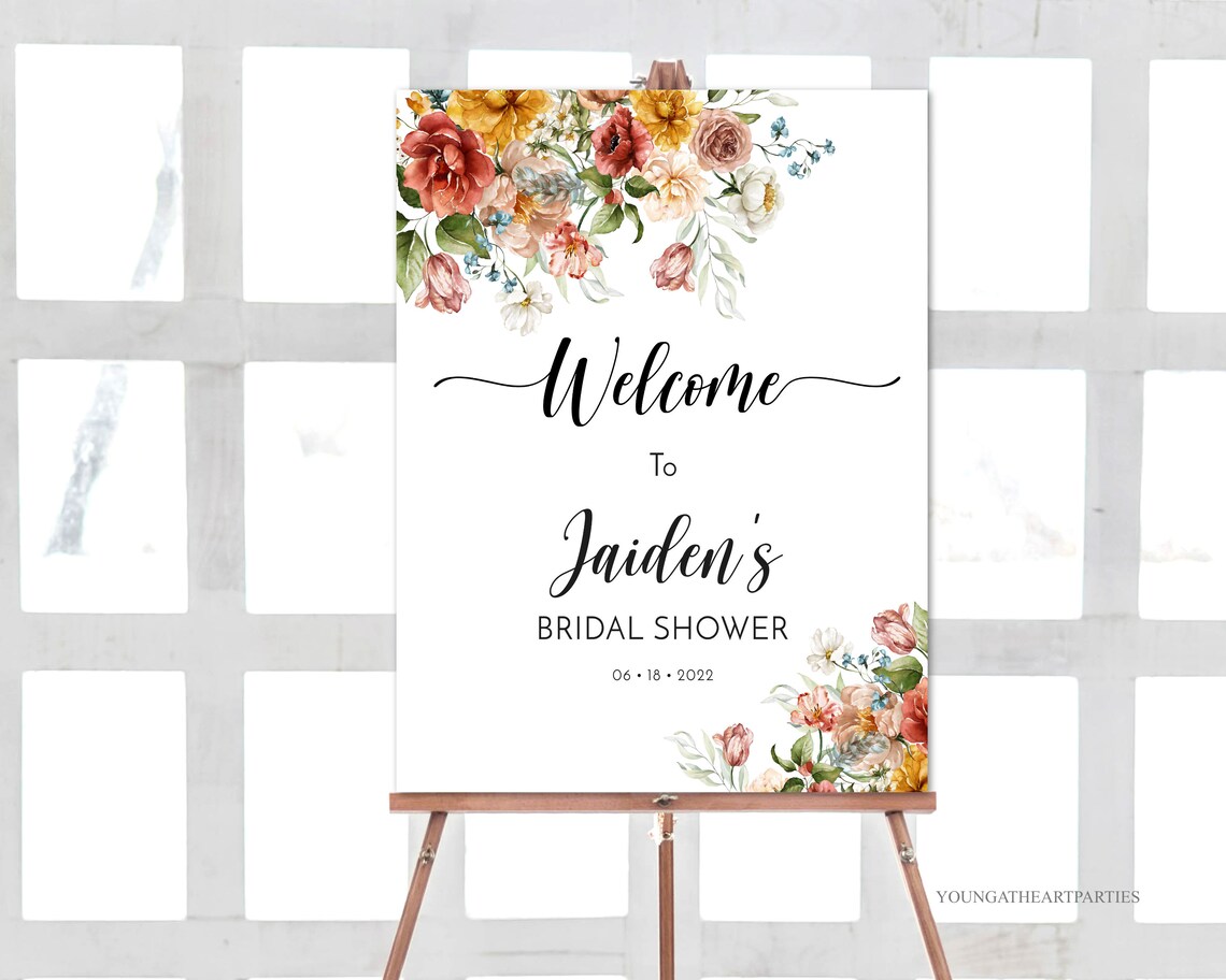 Floral Welcome To Bridal Shower Custom Name Party Sign Poster