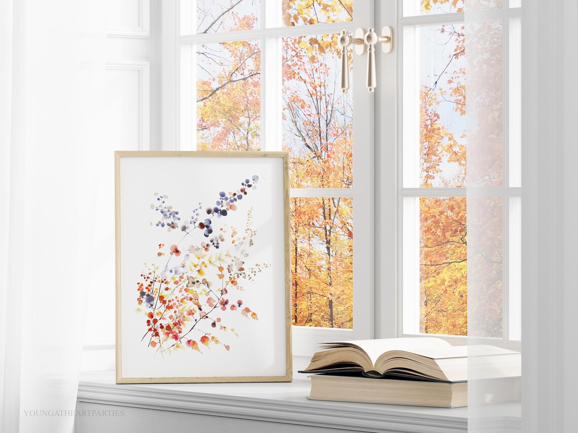Minimalist Autumn Branch Watercolor Art Print Blue Berry Wall Decor - Image 5
