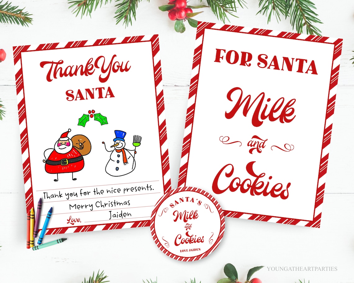 Kids Thank You Santa Letter Milk and Cookies Christmas Sign Set Poster