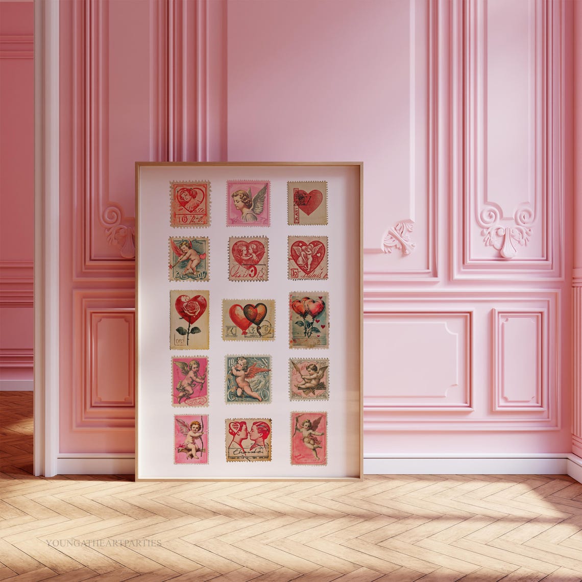 Vintage Valentine Postage Stamp Collage Romantic Love Wall Art - Image 6