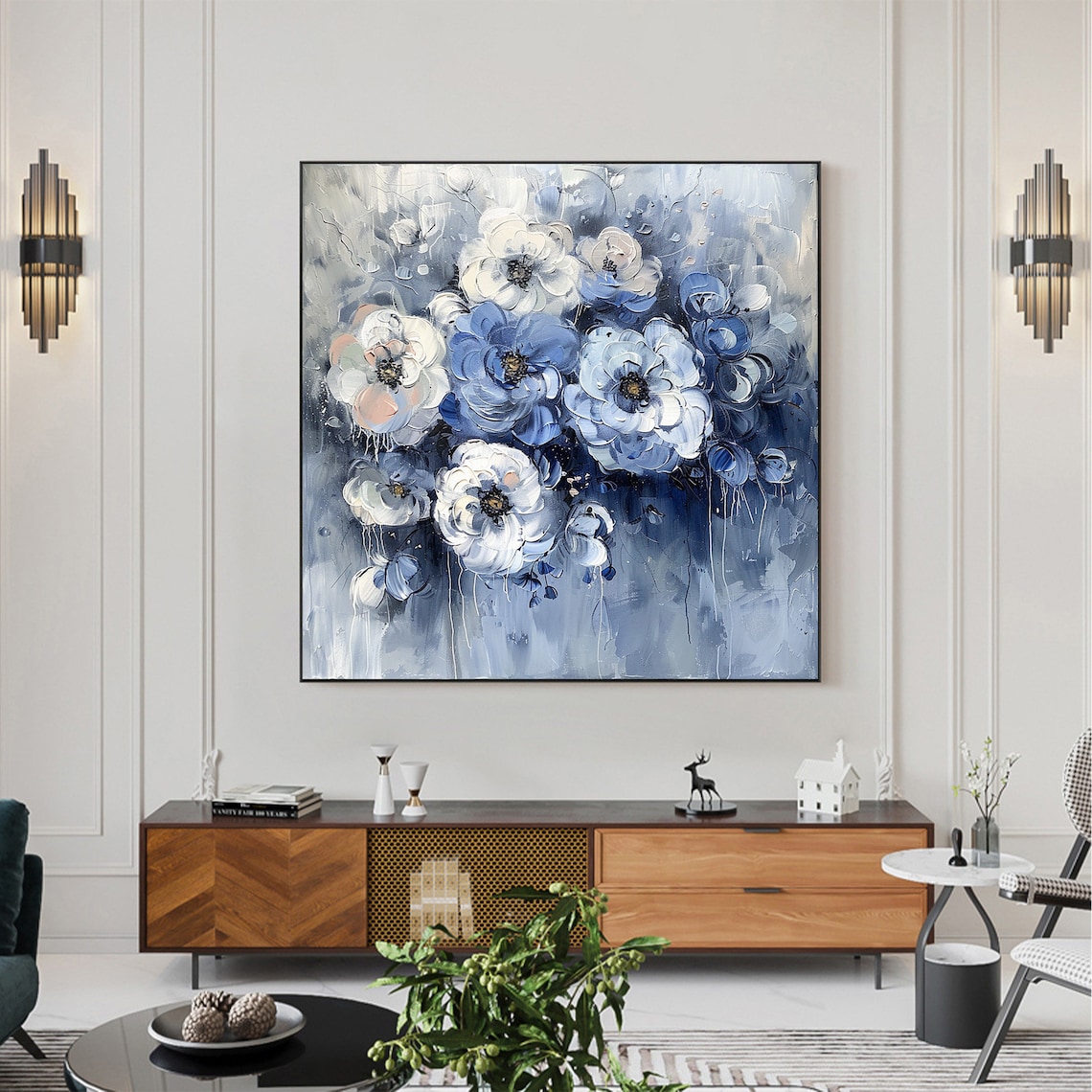Large Abstract Flower Oil Painting On Wall Art Original White Floral Wall Art Custom Painting Fashion Living Room Decor Handmade Gift - Image 3