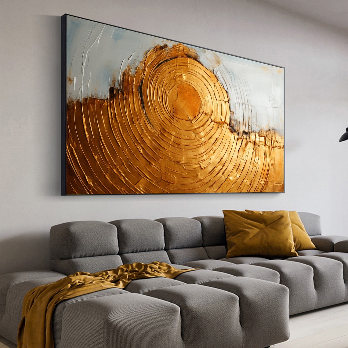 Gold Concentric Circles Spiral White Textured Abstract Painting Poster - Image 6