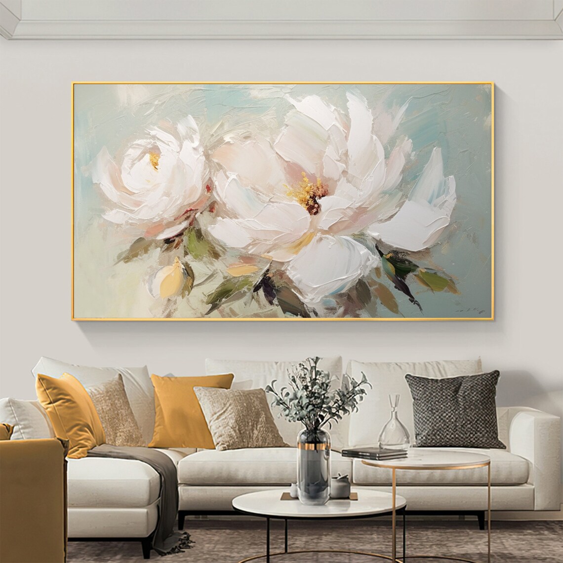 Two Soft White Roses Painterly Floral on Pale Mint Art Poster - Image 6
