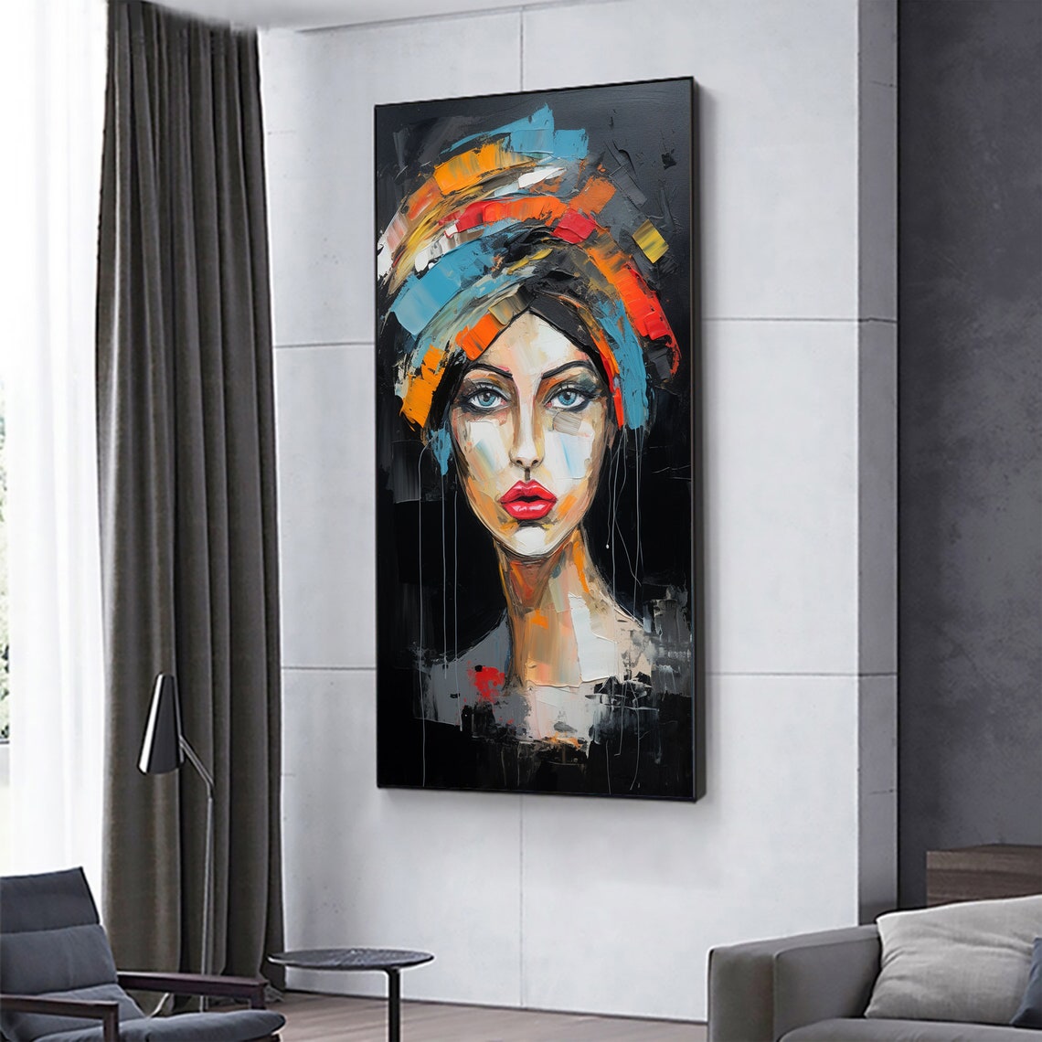 Woman Colorful Headscarf Abstract Portrait Vertical Painting Poster - Image 5