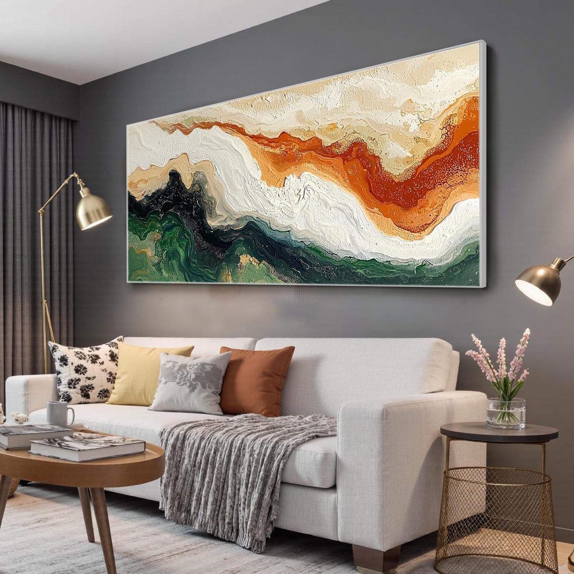 Emerald Green and Burnt Orange Marble Swirl Abstract Art Poster - Image 4