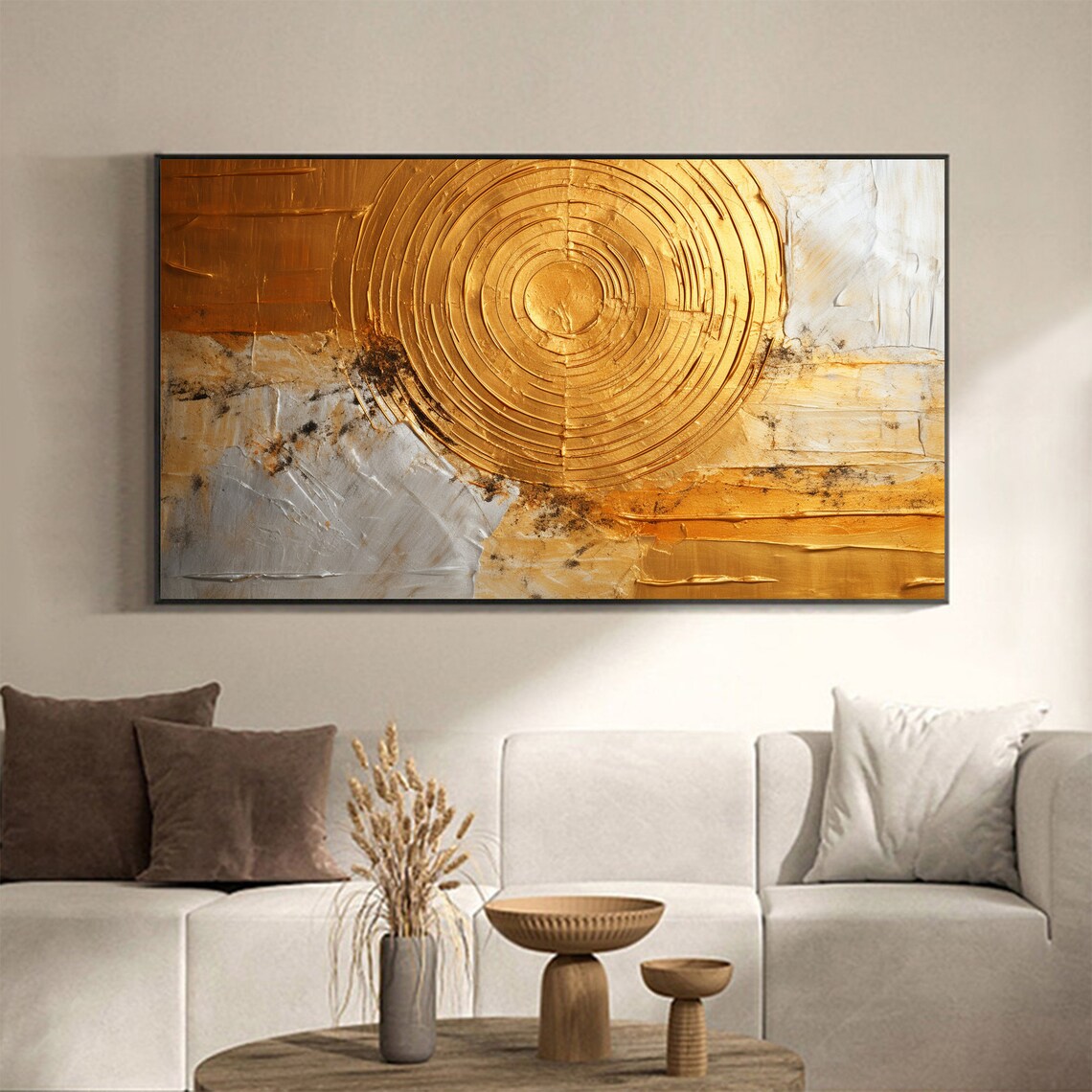 Gold Circle Sun Gray White Marble Textured Abstract Painting Poster - Image 7