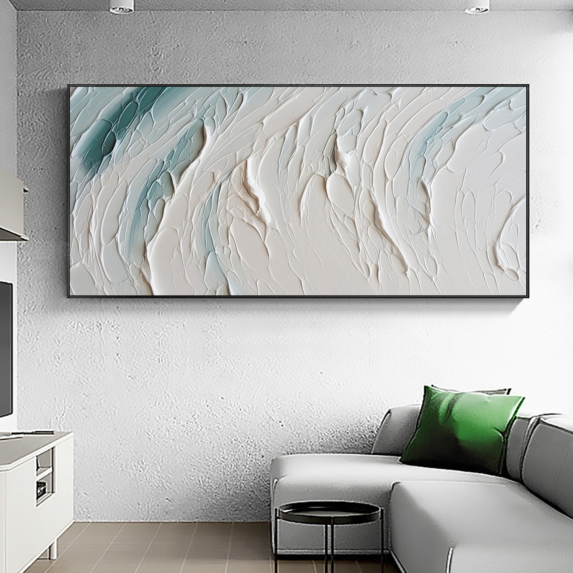 White Teal Ocean Wave Textured Minimalist Abstract Painting Poster - Image 2