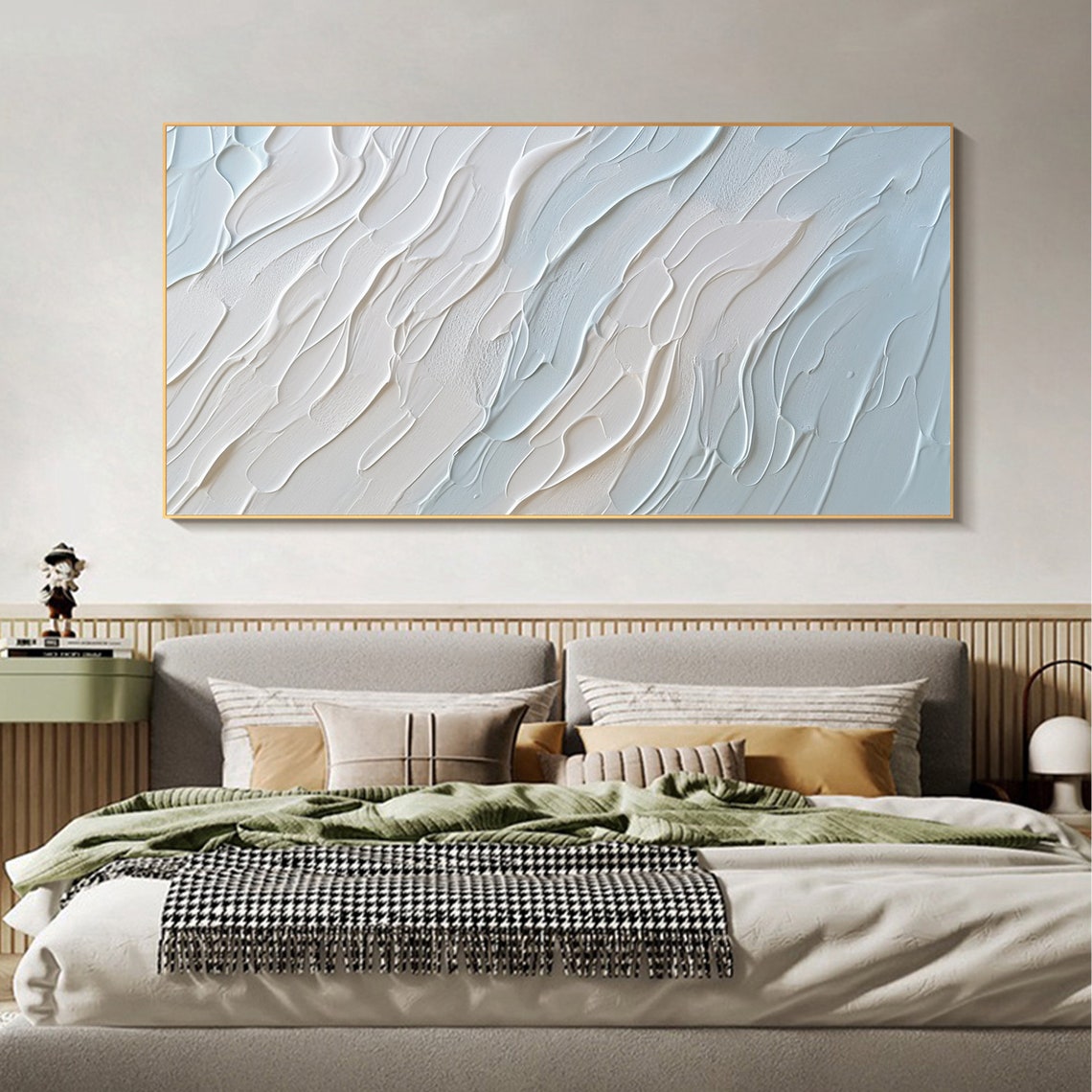 White Blue Diagonal Wave Texture Modern Abstract Painting Poster - Image 4