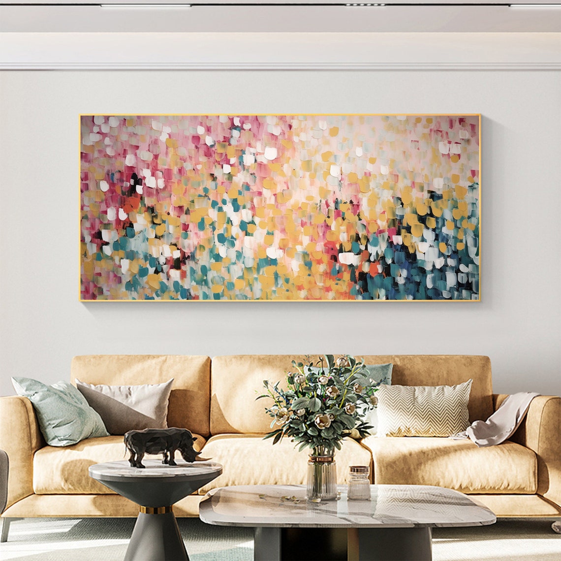 Pink Yellow Teal Confetti Dots Abstract Modern Painting Poster - Image 6