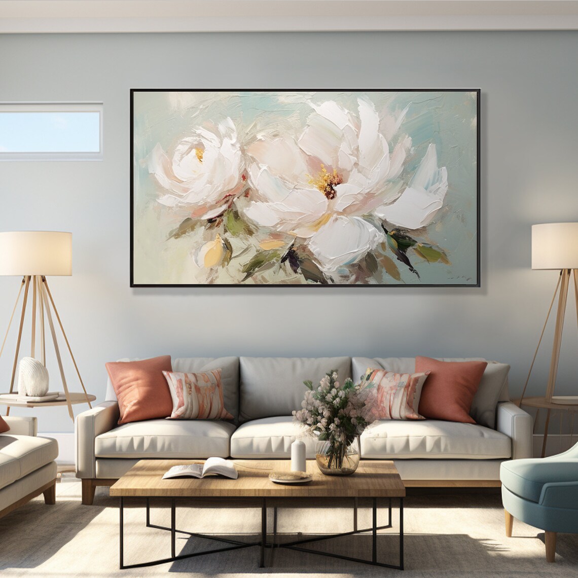 Two Soft White Roses Painterly Floral on Pale Mint Art Poster - Image 2