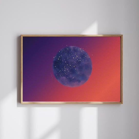 Celestial Night Sky Starry Moon Watercolor Boho Gradient Art Poster