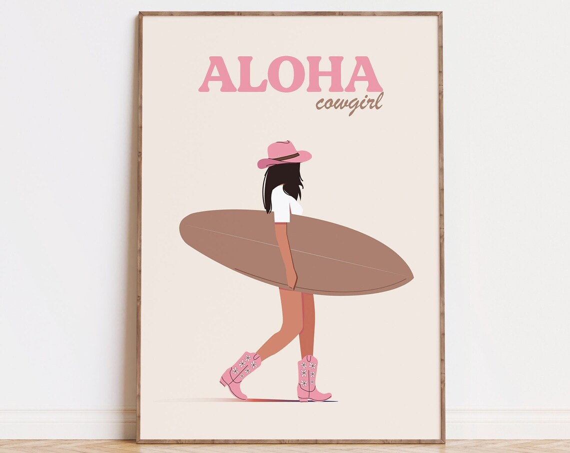 Coastal Cowgirl Art Print, Aloha Surf Girl
