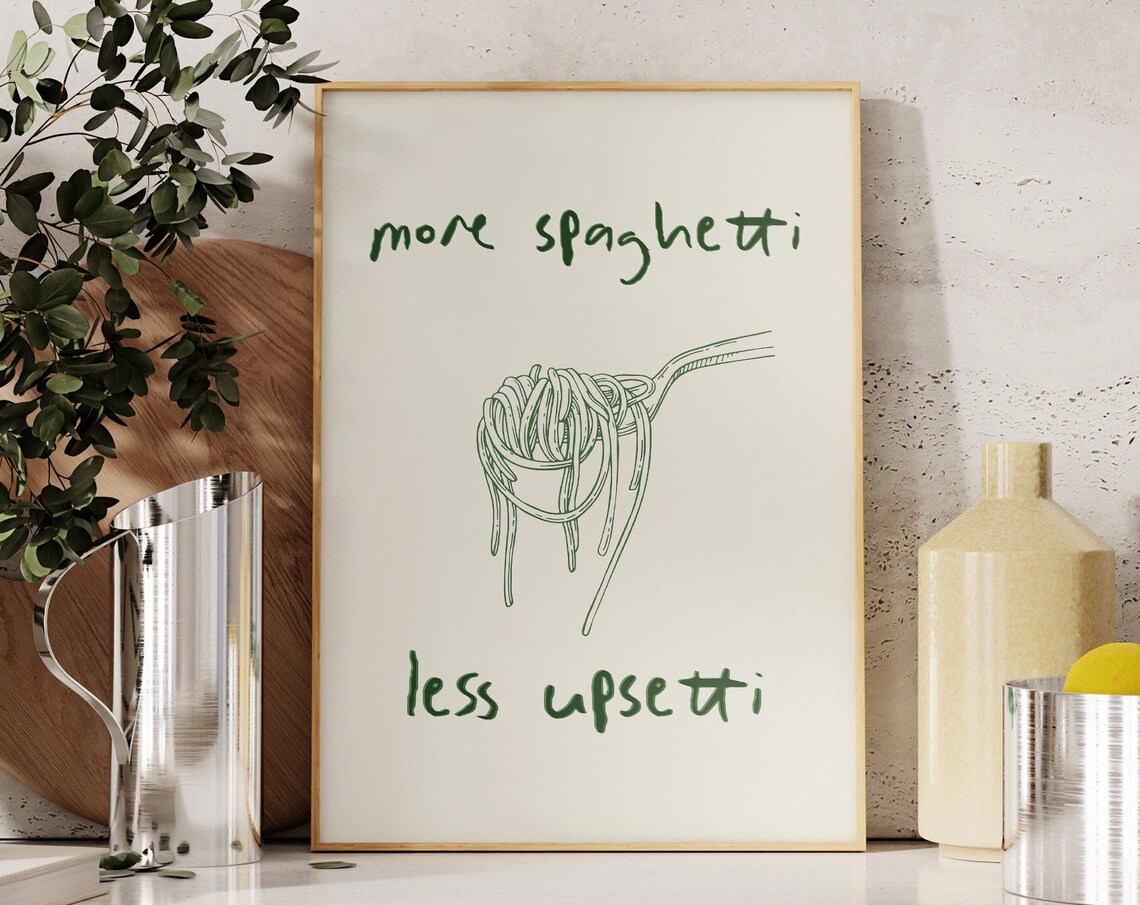 More Spaghetti Retro Food Poster, Kitchen Wall Decor