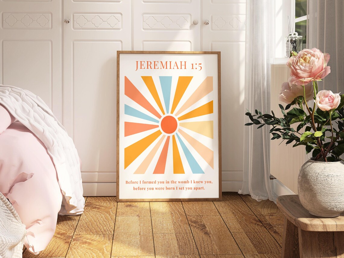 Jeremiah 1:5 Colorful Retro Sunburst Bible Verse Nursery Print - Image 2