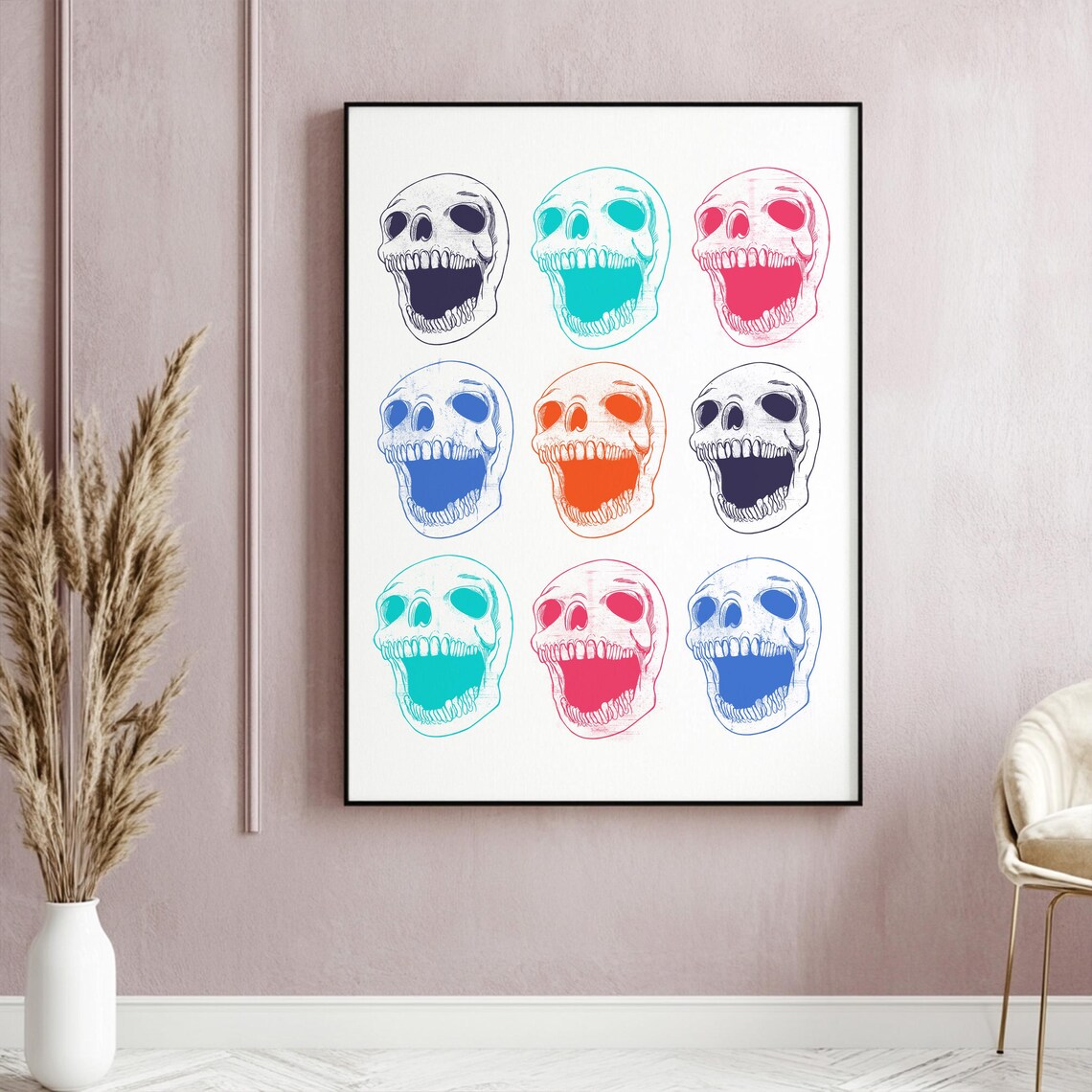 Nine Colorful Skull Grid Retro Pop Art Gothic Poster for Party Decor - Image 2
